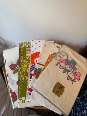 6 Vintage Printed Paper Tablecloths, Floral, Strawberry, Cowboy, Raggedy Ann